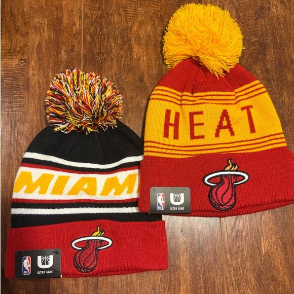 Miami Heat NBA Ultra Game Beanie Hat Bundle of 2 NWT Basketball Sports - Picture 1 of 5